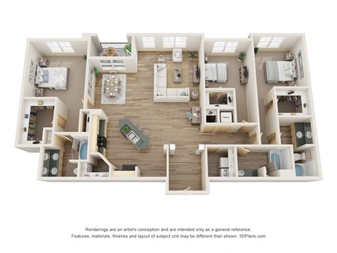 Floor plan for 3 beds, 3 baths, 1967 sqft